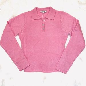 Frankie’s Bikinis Rose Pink Mary Jane Cashmere Polo Sweater NWT Size Large